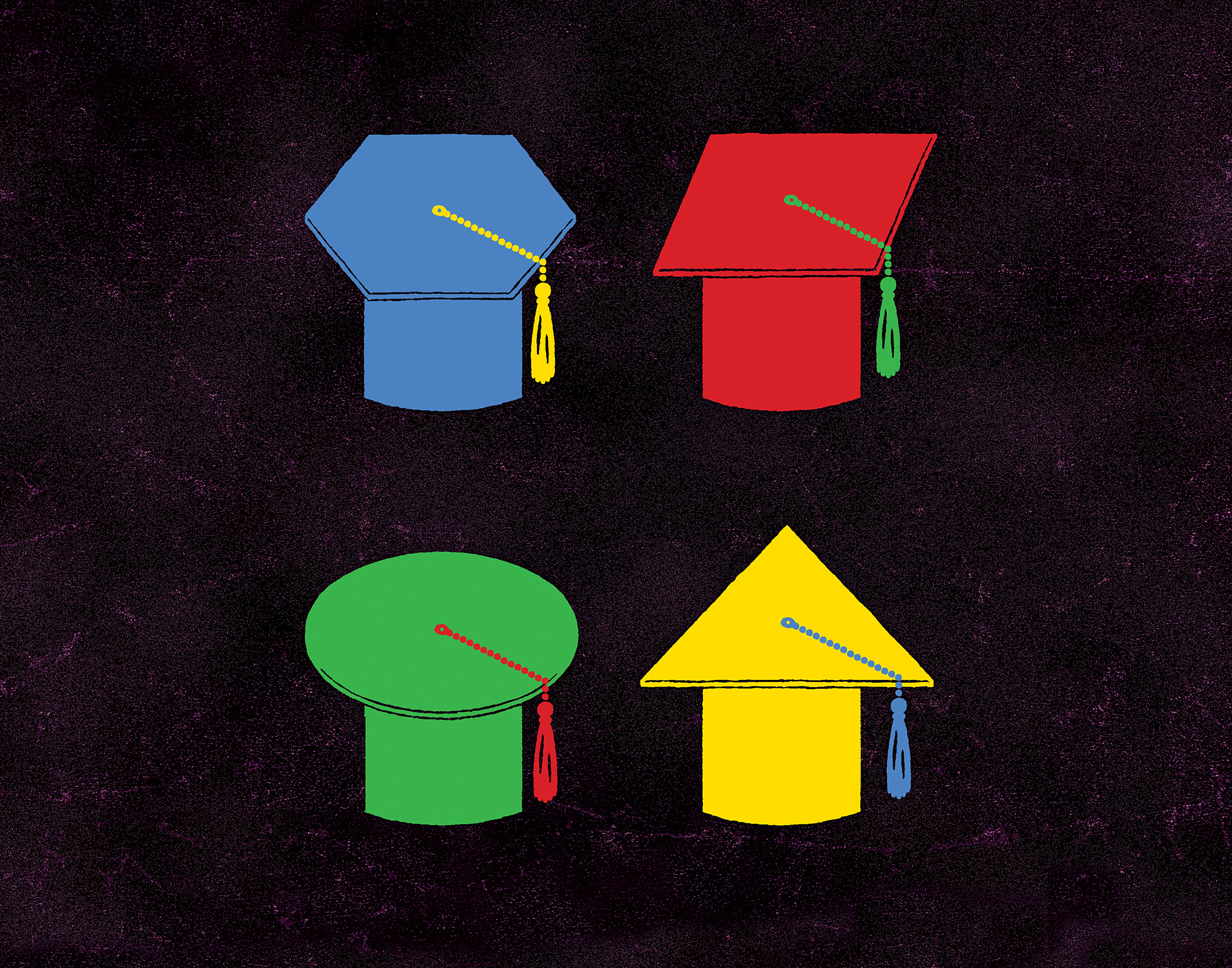 illustration of multicolored mortarboards