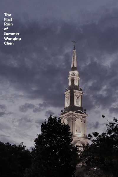 dark sky with a church spire