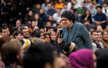 Justice Sonia Sotomayor walking among Brown students