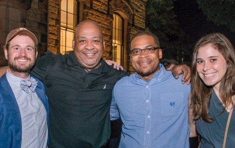 Scott Poulson-Bryant with Brown ’08 buds Dobbs Hogoboom, Beau Gaitors, and Mackenzie Staffier