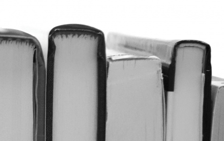 Photo of the spines of books