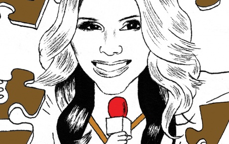 Line illustration of Liz Loza with a microphone