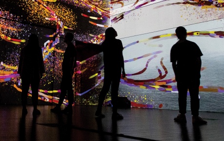 Gallery-goers experience audiovisual installation