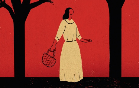 Illustration of a woman lost in the woods