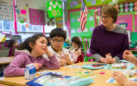 Image of President Christina Paxson during her visit to the D'Abate Community School program at William D'Abate Elementary