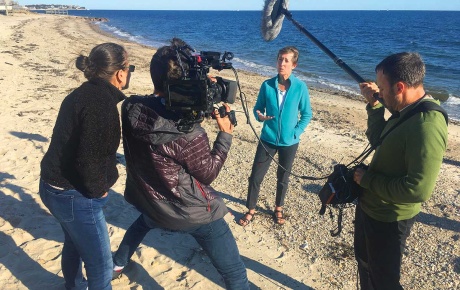 Image of Bonnie Waltch on the set of Earth Emergency