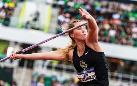 Image of Erin McMeniman throwing a javelin at the NCAA East Preliminary competition