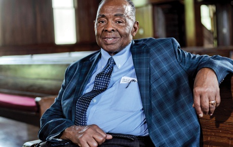 photo of Dr. Robert Smith in the chapel at Tougaloo College