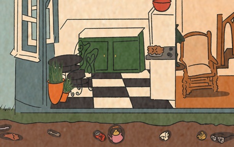 Illustration by Tatyana Alanis of a home from the early 1900s and artifacts buried under the house.