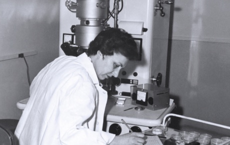 photo of Elizabeth H. Leduc at work in the lab