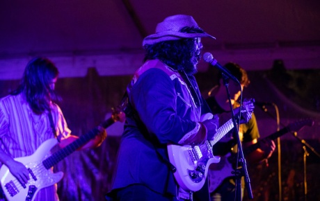 Image of Chase Emerson ’24 singing with his band at Campus Dance 2023 at Brown University