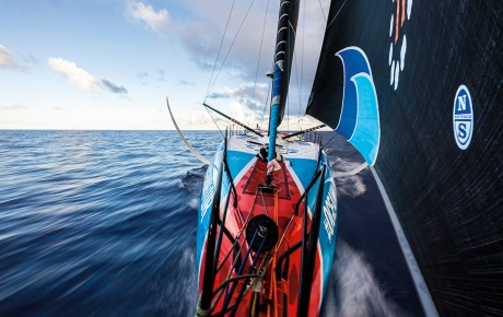 photo from the deck of the Mālama, heading into the wind