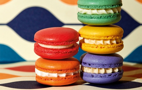 photo of colorful macarons in a stack