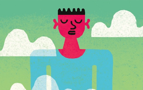Illustration by Tim Cook of a person with their eyes closed with clouds in the background