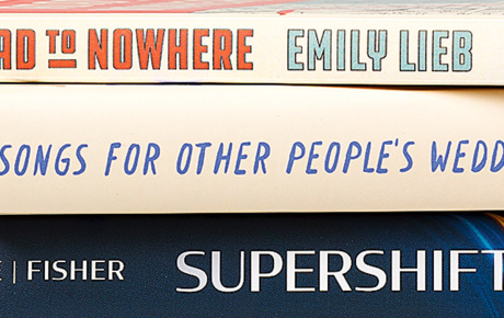 Book spines by Ja-Naé Duane, Steve Fisher, David Levithan, and Emily Lieb