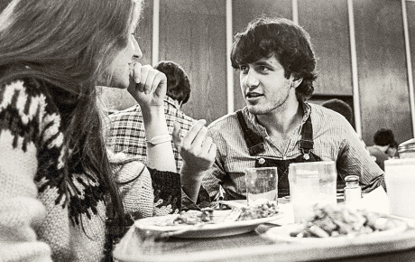 students enjoying breakfast at the Ratty, 1980s