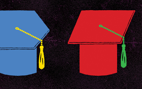 illustration of multicolored mortarboards