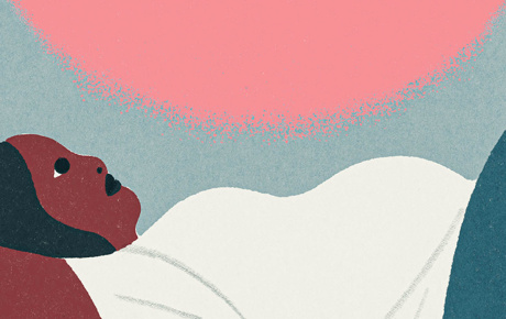 An illustration of a pregnant person on their back looking up.